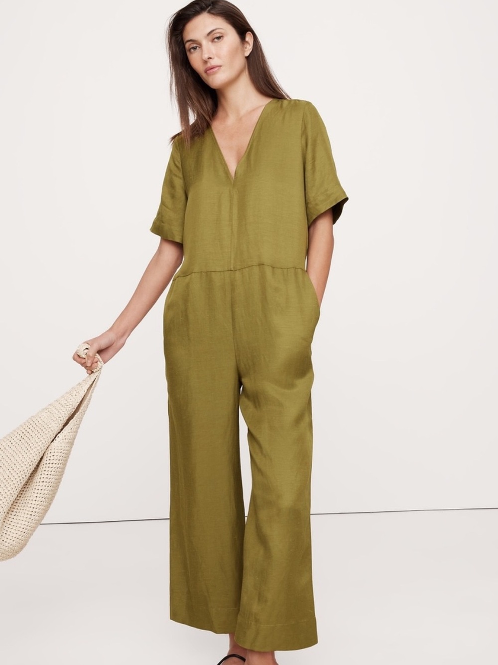 Banana Republic Olive Green Short Sleeve Jumpsuit
